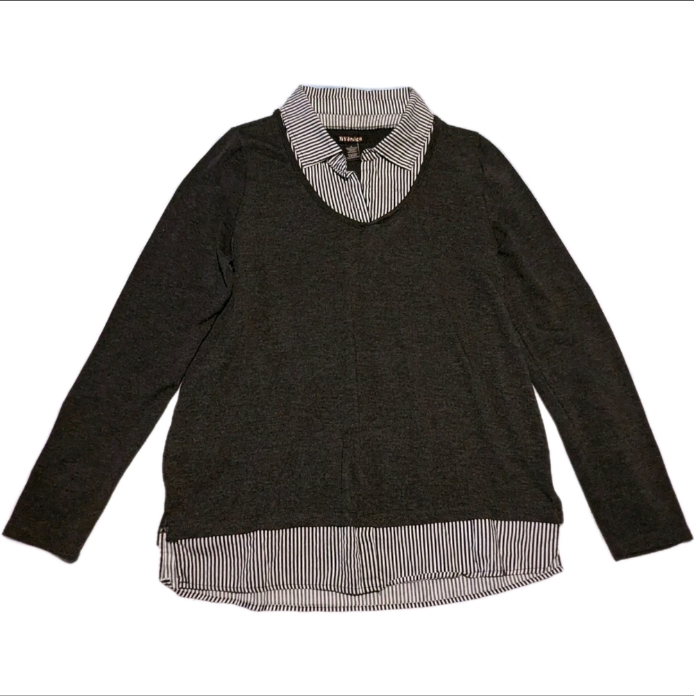 BY Design Sweater Womens Size L Black & White Pullover Long Sleeve Tunic Top